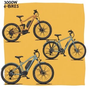 Different types of 3000w ebikes available for various riding needs.