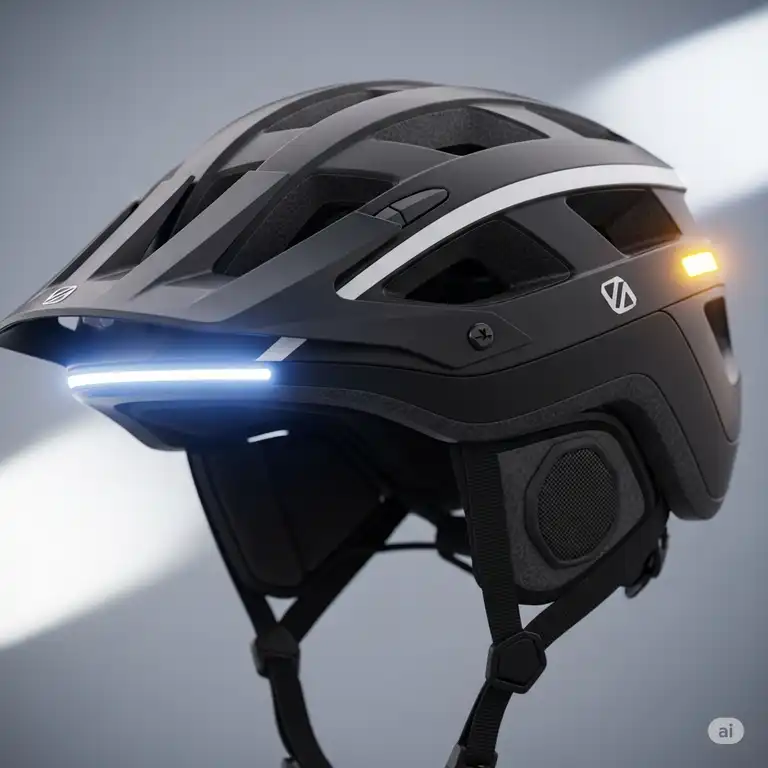 Close-up of a stylish ebike helmets with integrated safety features, ready for urban commuting or trail riding.