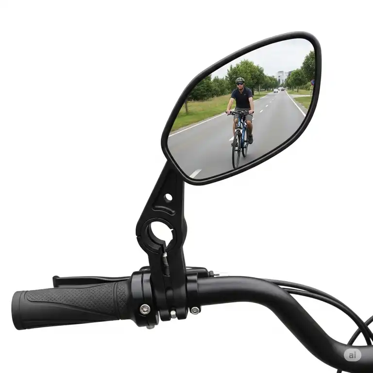 Best rear view mirror for ebike mounted on handlebars, providing a clear view of the road behind for enhanced safety.