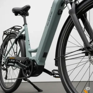 Close-up of a low-step frame on an electric bike, highlighting easy mounting and dismounting features ideal for riders over 70 looking for the **best e bike for over 70s under $1000**.