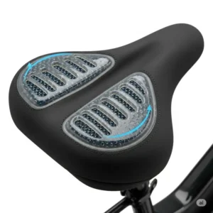 Close-up of a gel-padded e-bike seat, highlighting features that make it the most comfortable e bike seat option for electric bikes.