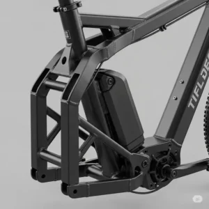 Detail of the reinforced frame of an electric bike for a 400 lb person, showcasing the robust construction necessary.