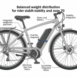 Illustration showing the integrated motor and battery placement on an electric bike, ensuring balanced weight distribution for riders over 70, making it one of the **best e bike for over 70s under $1000**.