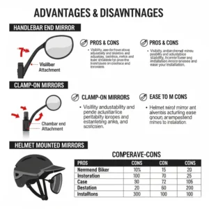 Comparison of popular mounting styles for the best rear view mirror for ebike, including handlebar end, clamp, and helmet options.