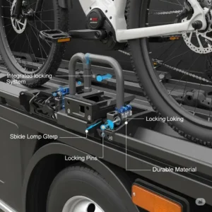 Close-up illustration of the integrated locking mechanisms on an e bike rack for truck, ensuring bicycle security.