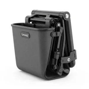 Compact folding ebike basket collapsed for easy storage, showcasing its practical and space-saving design.