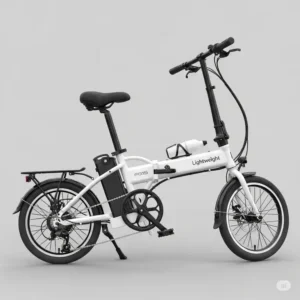 Compact and portable foldable white electric bike, ideal for easy storage and transport.