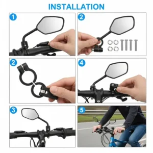Simple installation process for the best rear view mirror for ebike, demonstrating how to securely attach it to handlebars.