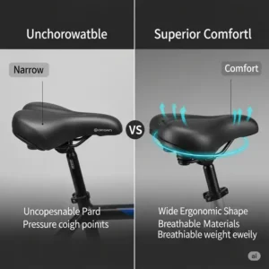 Visual comparison of an uncomfortable bike seat versus a superior design, emphasizing what makes the most comfortable e bike seat stand out.