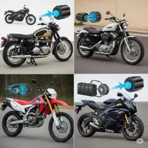 Collage or multiple bikes showing different types of motorcycles that can be converted using an electric motorcycle conversion kit.