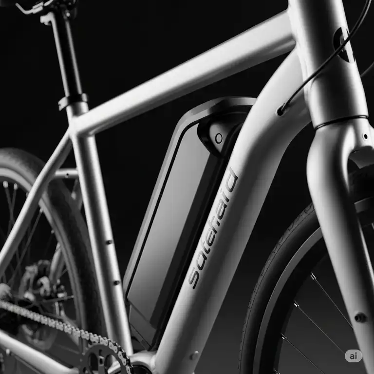 A close-up of a sleek, lightweight aluminum ebike frame, highlighting its integrated battery casing and smooth welds, ideal for urban commuting.
