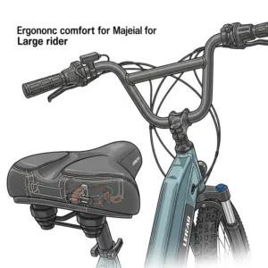 Ergonomic design of an ebike seat and handlebars, specifically engineered for the comfort and support of big guys.