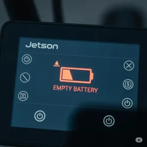 "Close-up of a Jetson ebike's empty battery indicator, signaling a dead battery and the need for a charger."