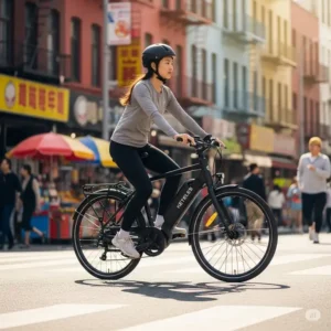 Keteles ebike effortlessly navigating city streets, perfect for daily commuting.
