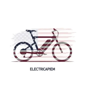 Illustration of an electric bike silhouette with an American flag, signifying USA manufacturing.