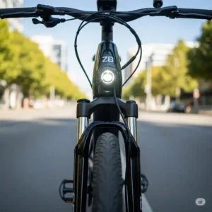 Dynamic front-angle view of the Z8 ebike, showcasing its sleek frame and integrated headlight.