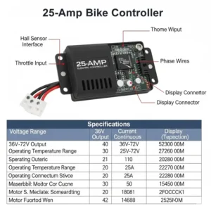 Key features and specifications of a 25 amp controller for ebike.
