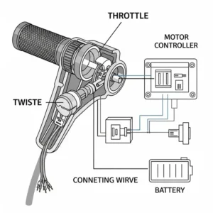 "Simplified diagram illustrating the internal mechanism of a throttle ebike, connecting to the motor controller and battery."