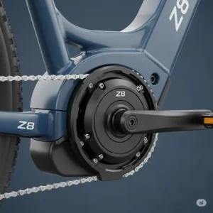 Close-up of the powerful motor on a Z8 ebike, emphasizing its efficient design for enhanced performance.