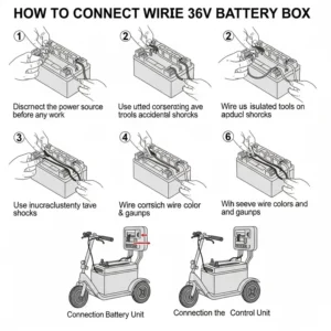 Clear, step-by-step instructions illustrating how to correctly connect the electrical wires to the new 36V battery box for a 3 wheel personal transporter 36v battery box replacement.