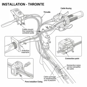 "Diagram demonstrating the process of installing a throttle ebike on a handlebar, showing cable routing and connection points."