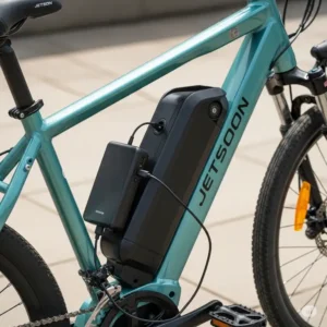 "A portable power bank connected to an ebike battery, suggesting alternative charging methods when a dedicated Jetson ebike charger is missing."