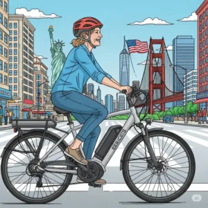 Enjoying an electric bike ride on a scenic trail, showcasing a USA-made e-bike.