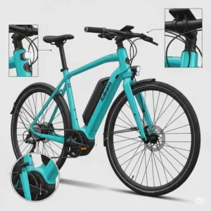 A detailed illustration showcasing the contemporary and lightweight design features of a young electric bike, highlighting its aesthetic appeal.