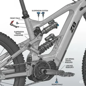 Detailed illustration of the advanced suspension system on a Z8 ebike, designed for smooth handling on varied terrains.