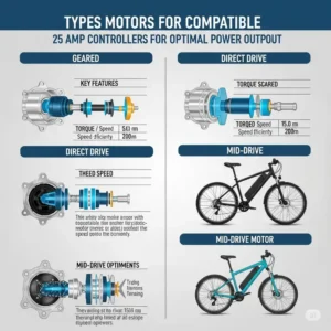 Types of ebike motors compatible with a 25 amp controller for ebike for optimal power.