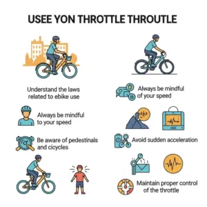 "Infographic illustrating essential safety tips for using a throttle ebike responsibly and securely."