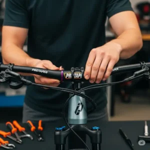 Person installing Protaper ebike parts onto an ebike frame, showcasing the ease of integration.