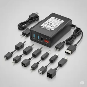 "An image of a universal ebike charger with different adapters, showing a versatile option if the original Jetson ebike charger is lost."