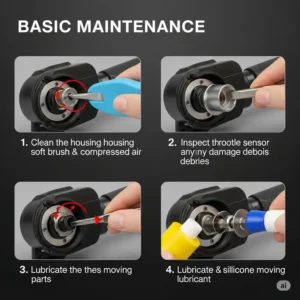 "Visual guide depicting basic maintenance steps for a throttle ebike to ensure longevity and smooth operation."