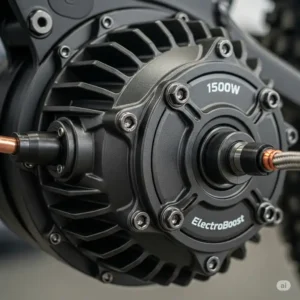 Close-up of a high-performance 1500w electric bike motor, emphasizing its robust and efficient design.