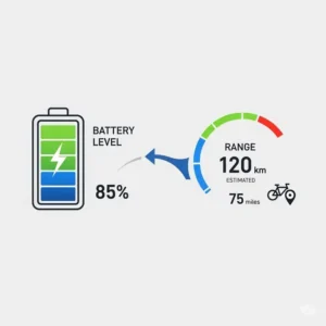 A diagram illustrating the long-lasting battery life and impressive range of a 1500w electric bike.
