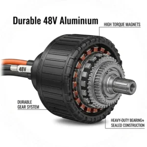 An illustration of a durable hub motor, showing the key component that powers a 48v ebike.