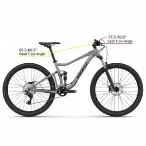 A side-view diagram of a Giant Trance 29er, illustrating its progressive trail geometry with a slack head angle and steep seat tube for confident and efficient riding.