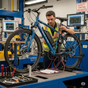 An engineer conducts rigorous quality testing on new e bikes made in the usa, ensuring their safety and performance standards are met.