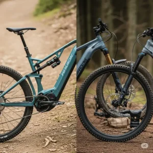 A side-by-side comparison of a hardtail ebike and a best full suspension ebike.