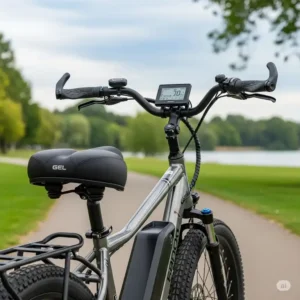 A comfortable saddle and ergonomic handlebars on electric bikes for heavy riders, providing a more pleasant ride.