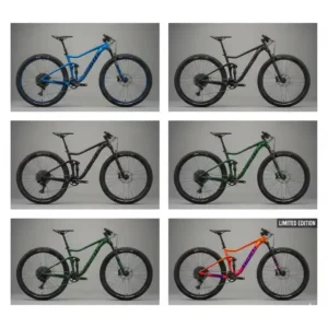 An image gallery displaying the different color and finish options available for the latest Giant Trance mountain bikes, providing potential buyers with choices.