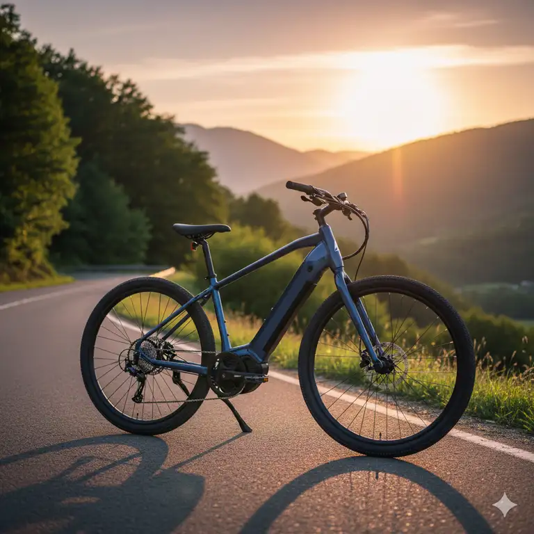 A sleek, modern mid-drive e-bike with a powerful motor integrated into the crankset, ideal for climbing hills and long-distance rides.