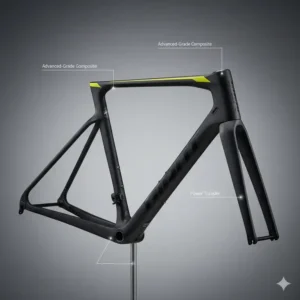 A detailed view of the advanced-grade composite carbon fiber frame on the giant defy road bicycle, emphasizing its compliance and stiffness for long rides.