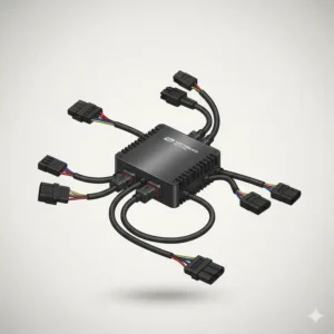 Illustration of an e-bike controller unit with wires connected, representing the electronic brain that manages power distribution among e bicycle parts like the motor and battery.