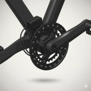 Close-up of a pedal assist sensor (PAS) installed near the crank, detecting pedaling motion to engage the motor, a fundamental e bicycle parts for assisted riding.