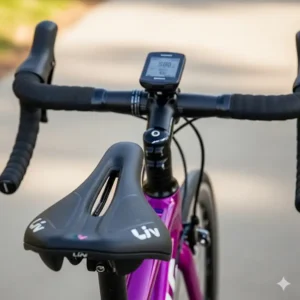 A close-up of a Liv road bike's saddle and handlebar setup, focusing on the women's-specific design elements for comfort.