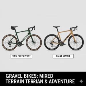 Line art comparison of a Trek Marlin and a Giant Talon, two popular entry-level hardtail mountain bikes, suitable for beginner off-road adventures.