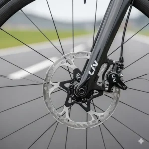 A detailed shot of the hydraulic disc brakes on a Liv road bike, highlighting the advanced braking technology.