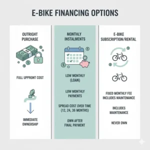 Diagram comparing various e-bike financing options, including typical monthly instalment for ebike payments. 